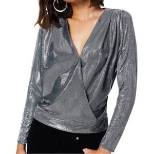 Ramy Brook Sparkling Silver Wrap Blouse